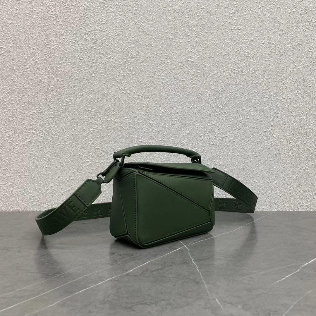 Loewe Mini Puzzle Bag in Classic Calfskin Bottle Green